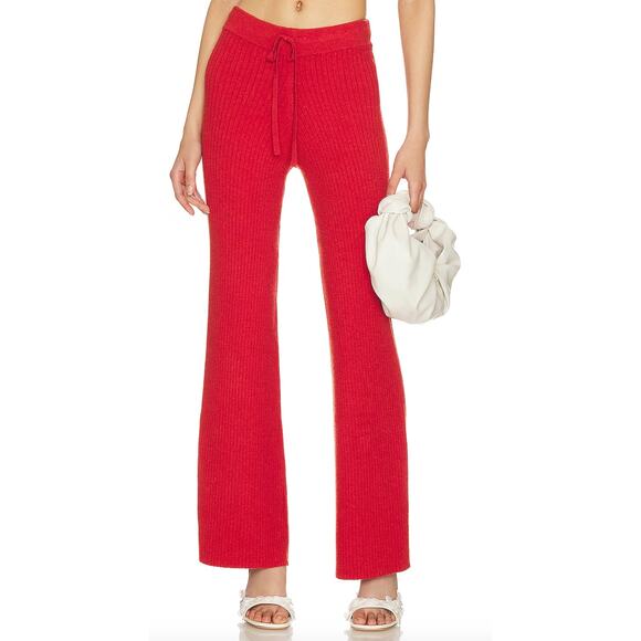 Lovers + Friends Red Ribbed Knit Wide Leg Pants MEDIUM Inca Resort Coverup NEW - Picture 1 of 10